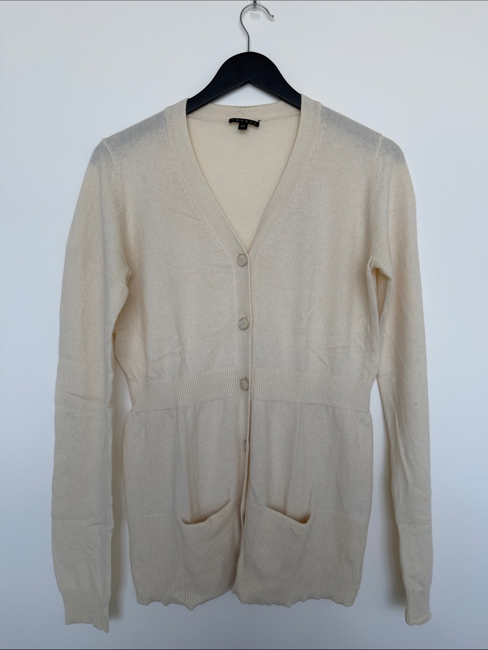 Theory Cream V-Neck Button-Front Cardigan
